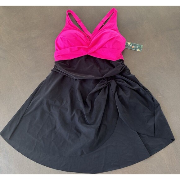 Women's Plus Size Swim Dress Tummy Control Swimsuit pink  size XXL Criss Cross - Picture 6 of 15